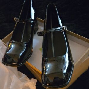 Glossy Black Women's Dress Shoes with Strap.